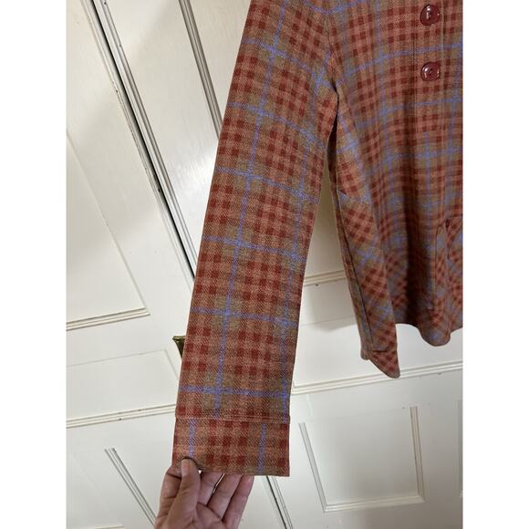 Soft Surroundings Plaid Tunic Blouse Womens Size Medium Rust Blue Comfort Soft - Picture 4 of 11